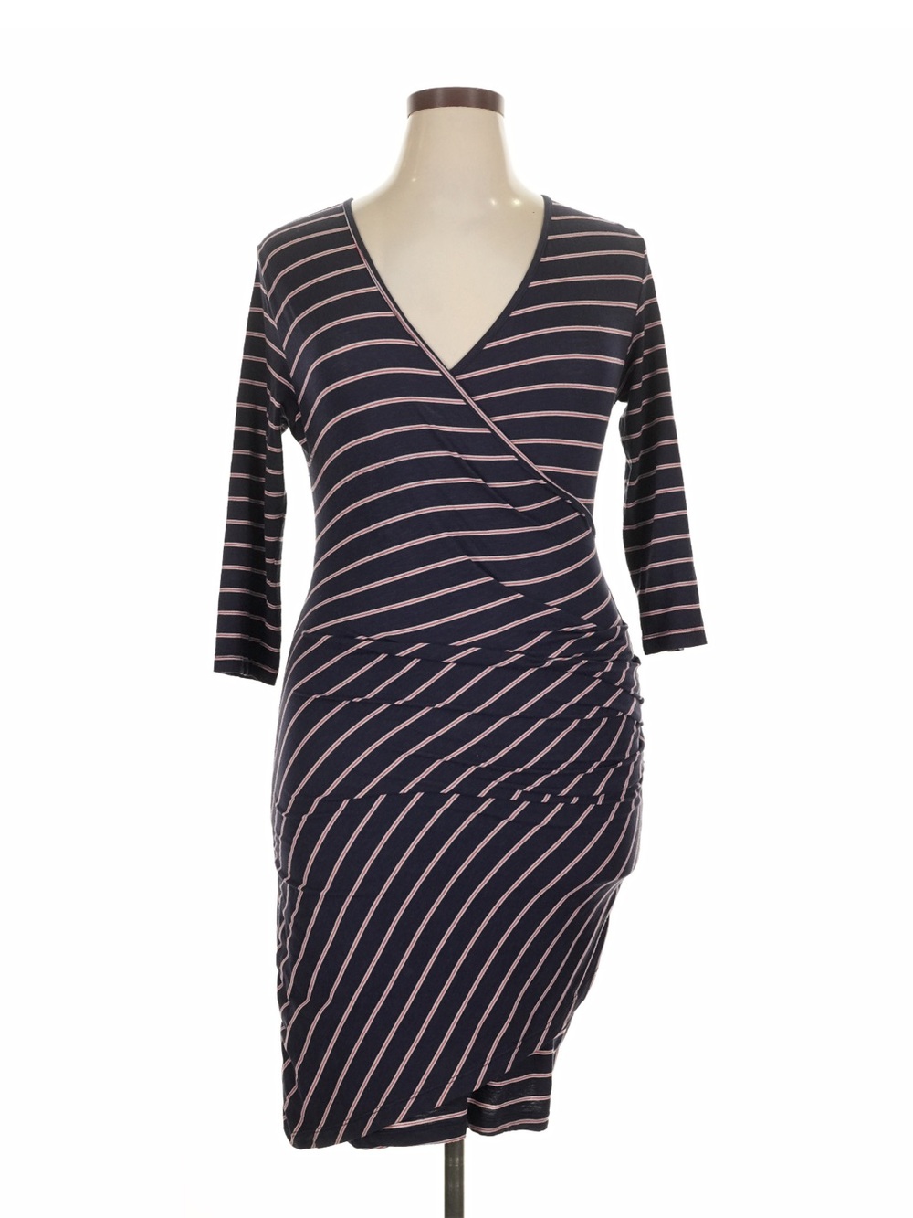 SUNDRY Striped Wrap-Style Navy Pink Dress Size 4 Large